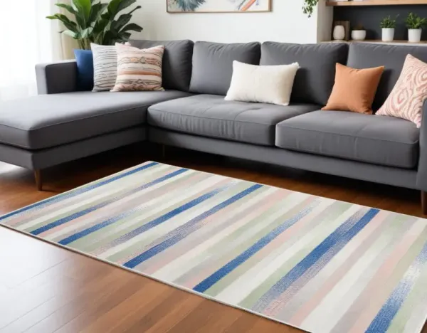 6' x 9' Striped Dhurrie Area Rug - Navy Blue