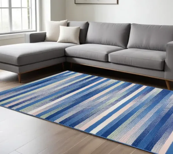 6' x 9' Striped Dhurrie Area Rug - Blue And White