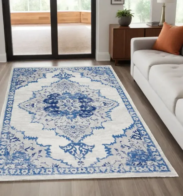 5' x 7' Floral Dhurrie Polypropylene Area Rug - Navy Blue