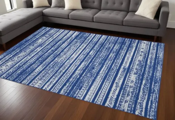 6' x 9' Geometric Dhurrie Area Rug - Ivory And Blue