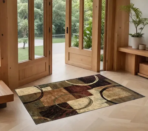 2' x 3' Abstract Geometric Scatter Rug - Brown And Black