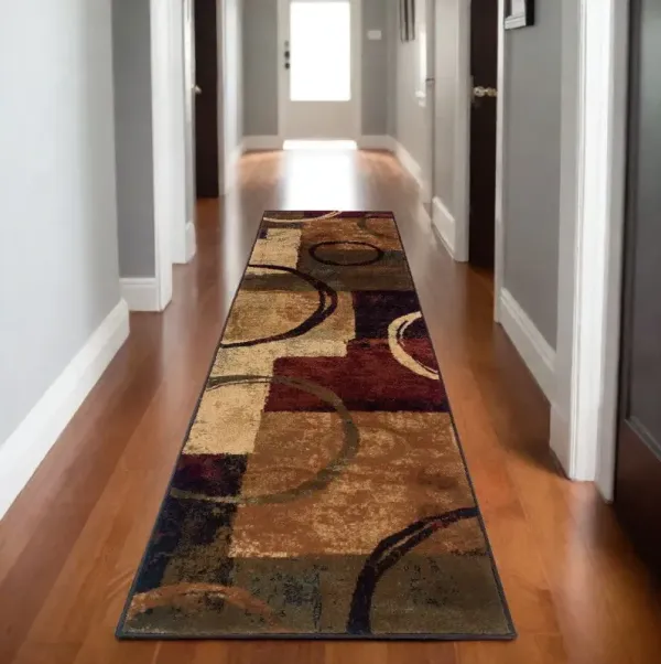 2' x 8' Abstract Geometric Runner Rug - Brown And Black