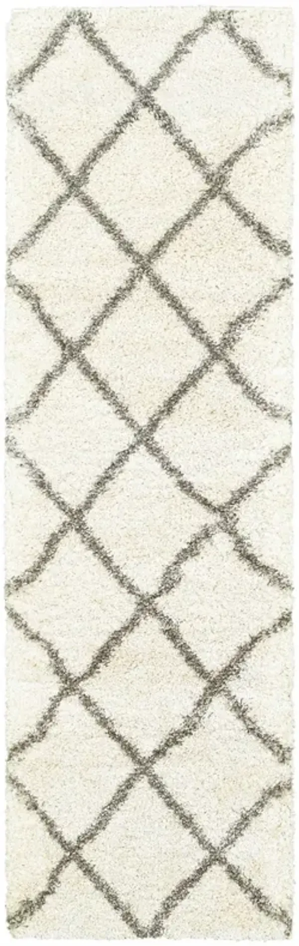 2' x 8' Geometric Lattice Runner Rug - Ivory And Gray