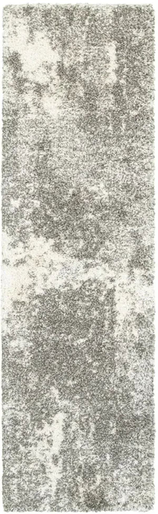 2' x 8' Distressed Abstract Runner Rug - Gray And Ivory