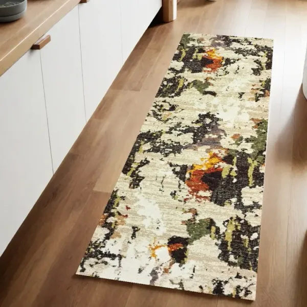 8' Runner Power Loom Runner Rug - Beige And Black