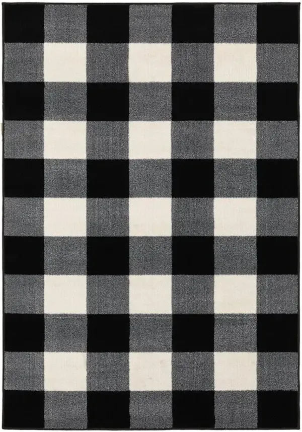 7' x 9' Monochromatic Gingham Pattern Indoor Area Rug - Beige Black