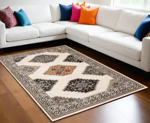 8' x 10' Abstract Geometric Indoor Area Rug - Ivory And Gray