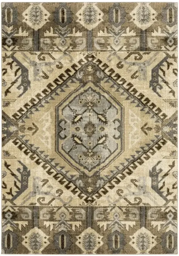 8' x 11' Central Medallion Indoor Area Rug - Tan And Gold