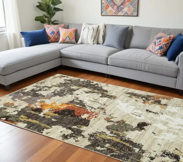 10' x 13' Power Loom Area Rug - Beige And Black