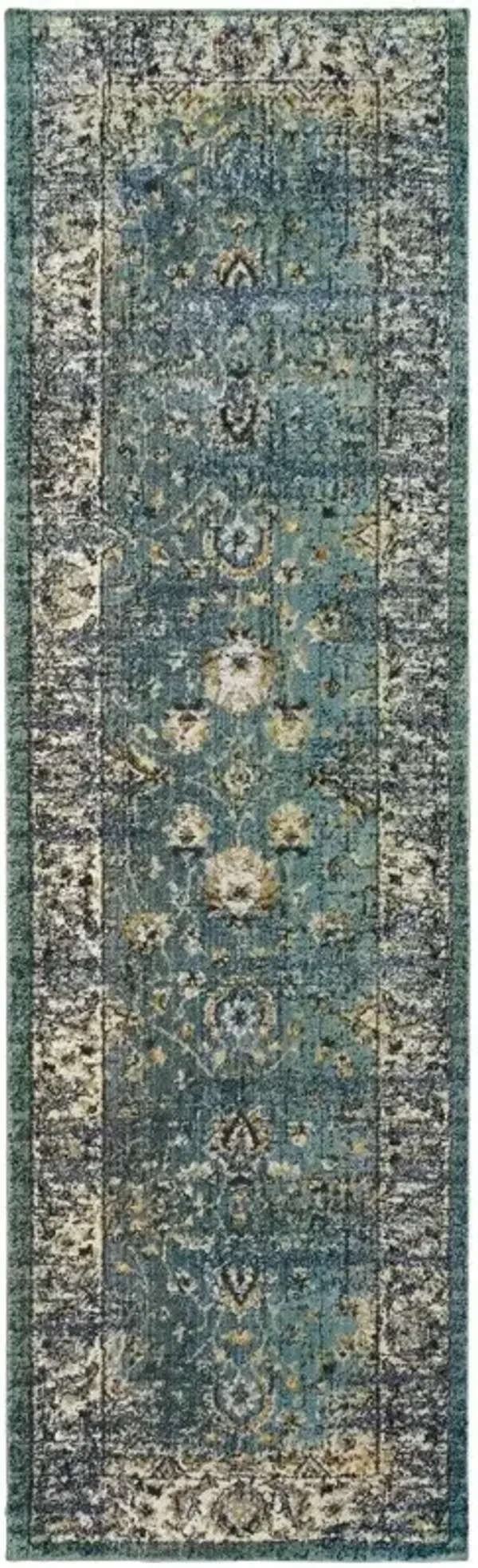 2' x 8' Indoor Runner Rug - Peacock Blue And Ivory
