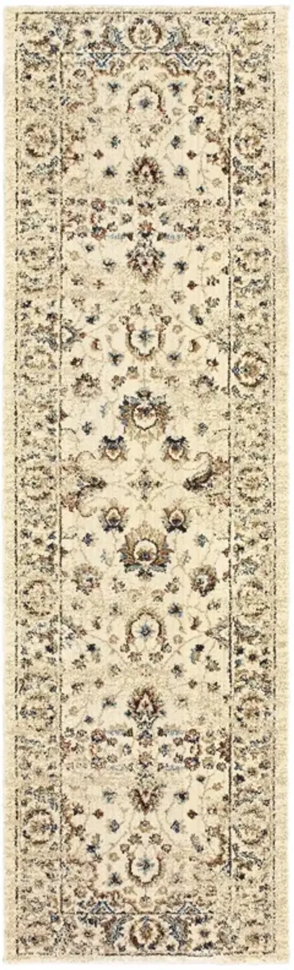 2' x 8' Distressed Indoor Runner Rug - Ivory And Gold
