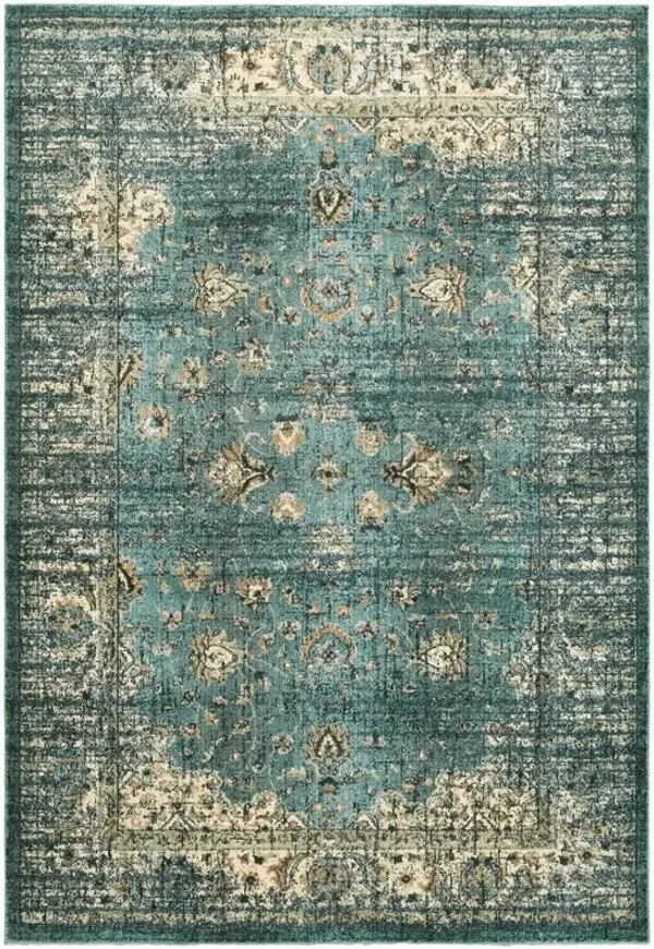 8' x 11' Indoor Area Rug - Peacock Blue And Ivory
