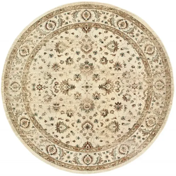 8' Round Distressed Indoor Area Rug - Ivory And Gold