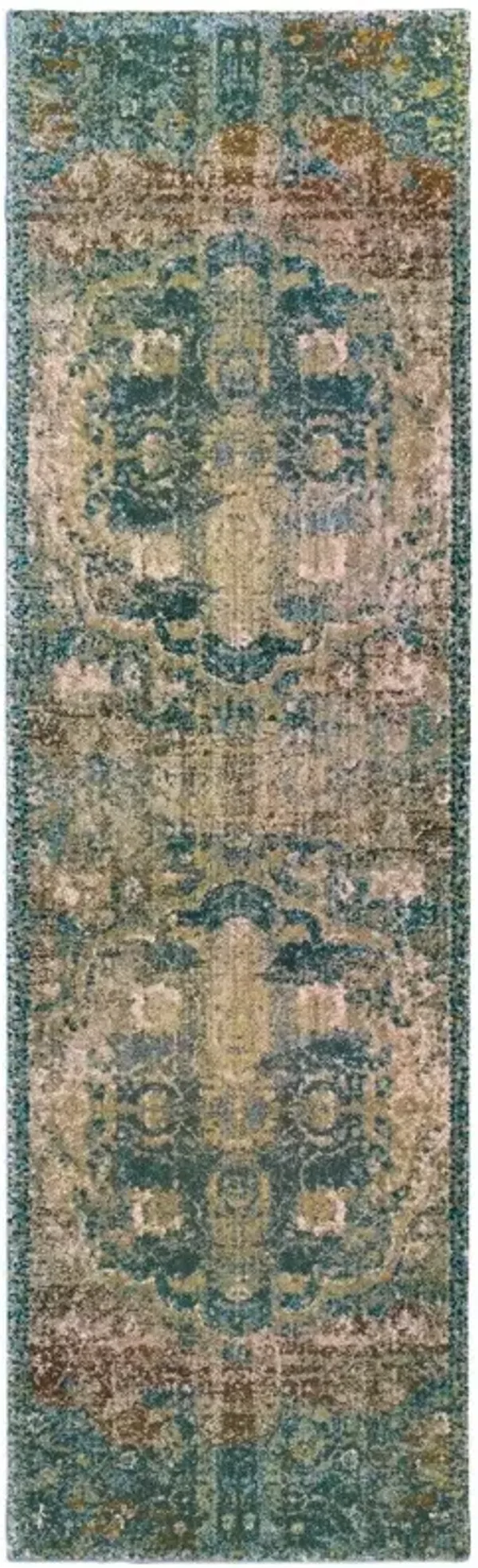 2' x 8' Distressed Indoor Runner Rug - Sand And Blue