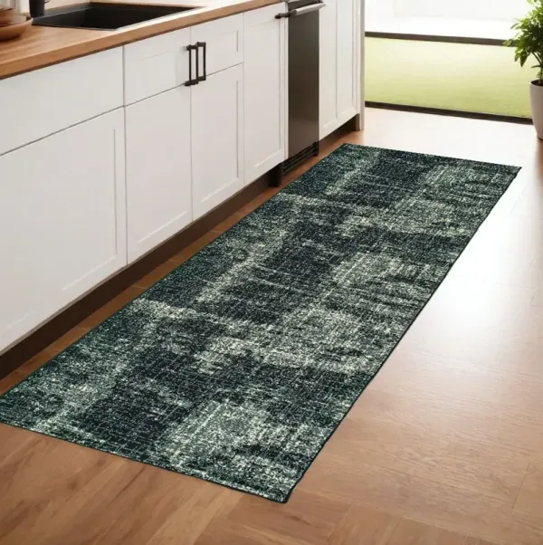 8' Machine Woven Abstract Indoor Runner Rug - Black Ivory