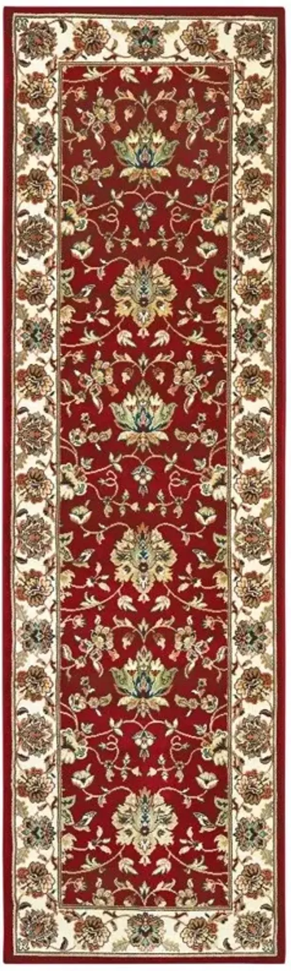 8' Machine Woven Floral Oriental Indoor Runner Rug - Red Ivory