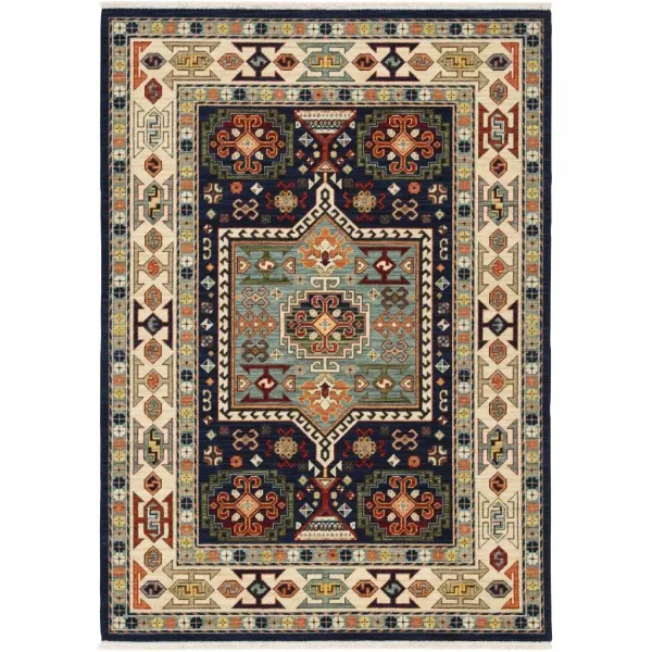 3' x 5' Machine Woven Medallion Indoor Area Rug - Blue Ivory
