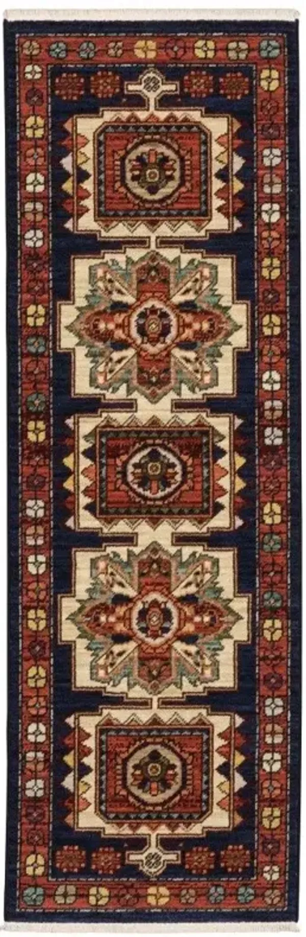 12' Machine Woven Medallions Indoor Runner Rug - Blue Red