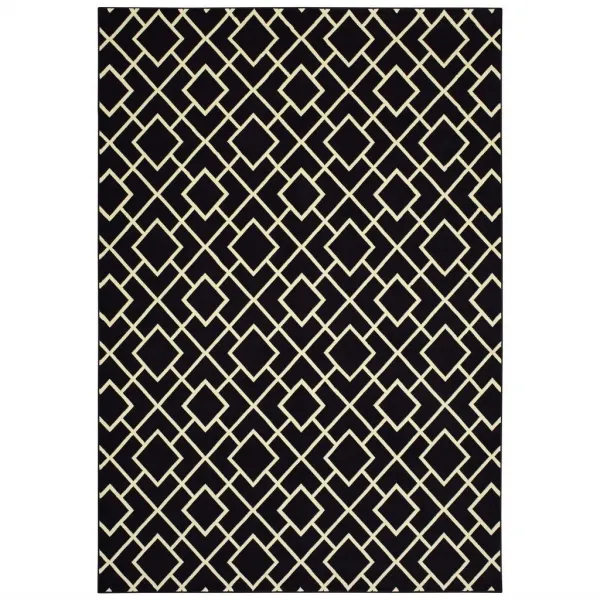 3' x 6' Machine Woven Geometric Diamonds Indoor Area Rug - Black Ivory