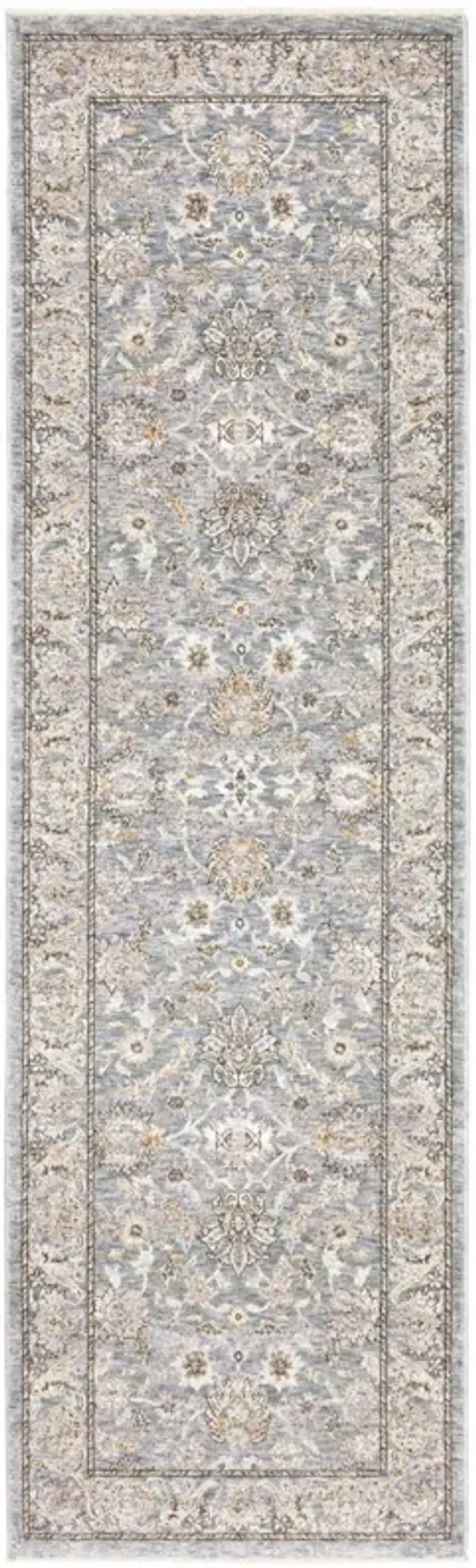 8' Machine Woven Floral Oriental Indoor Runner - Blue Ivory
