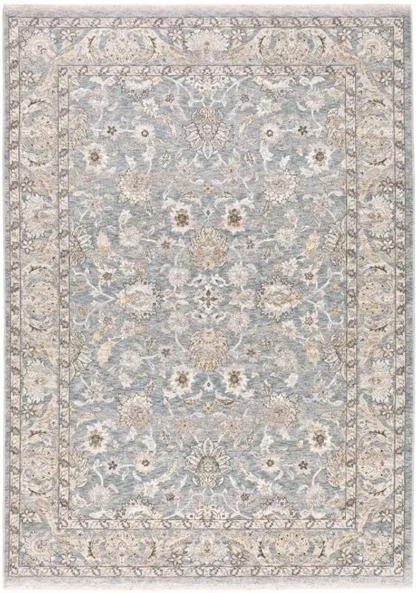 5' x 8' Machine Woven Floral Oriental Indoor Area Rug - Blue Ivory