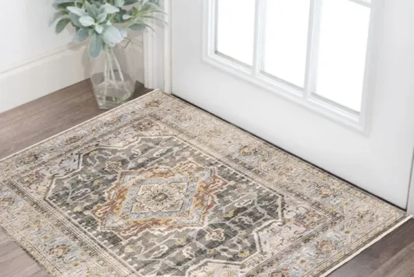 2' x 3' Machine Woven Medallion Indoor Area Rug - Gray Blue