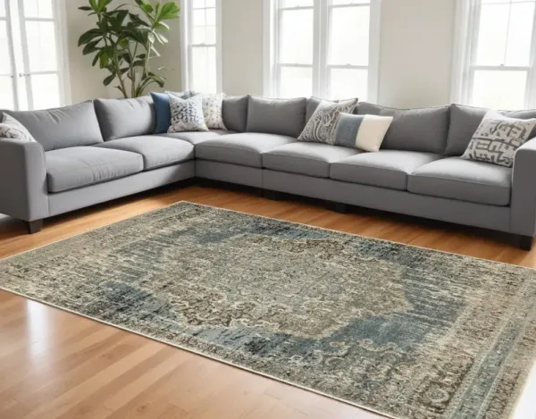 8' x 11' Medallion Area Rug - Blue And Ivory