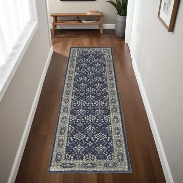 2' x 8' Floral Ditsy Runner Rug - Navy And Gray
