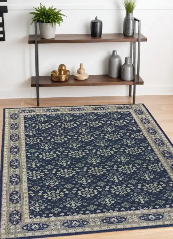 4' x 6' Floral Ditsy Area Rug - Navy And Gray