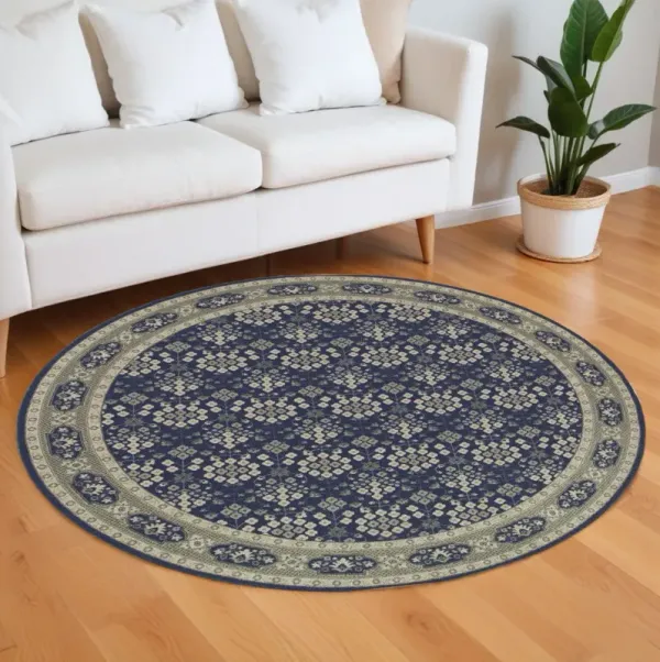 8' Round Floral Ditsy Area Rug - Navy And Gray