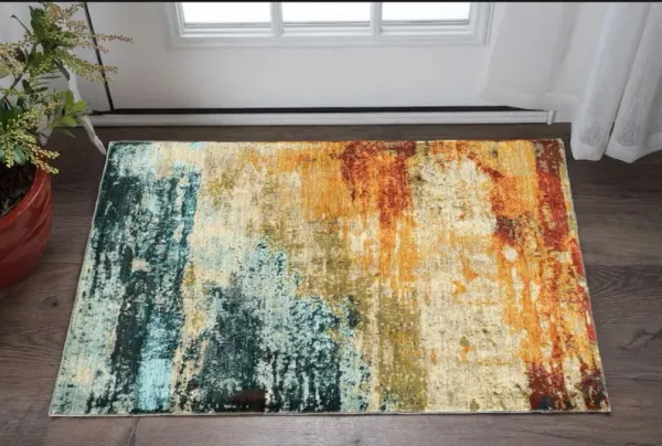 2' x 3' Distressed Scatter Rug - Blue And Red