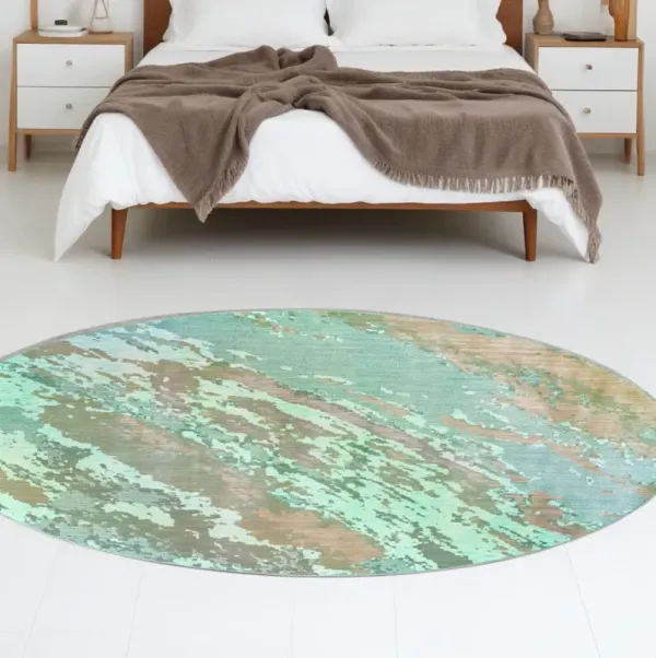 8' Round Abstract Impasto Area Rug - Blue And Gray