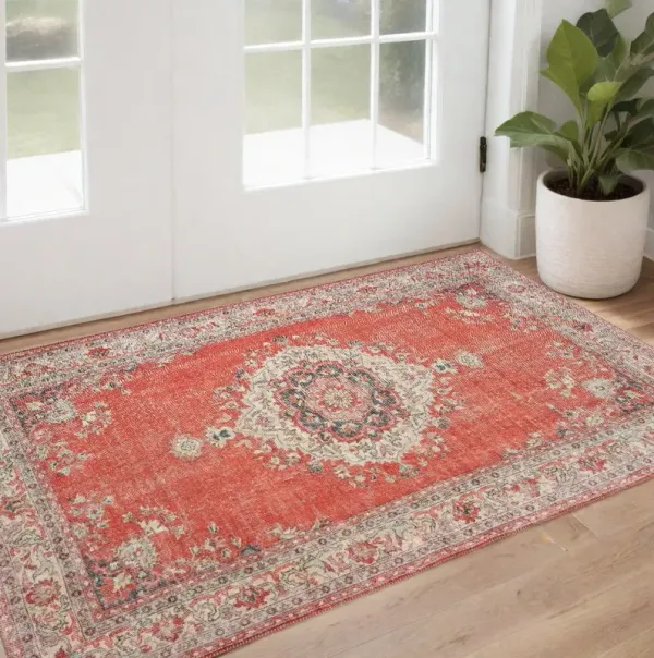 1.7' x 2.6' Power Loom Area Rug - Red And Gray