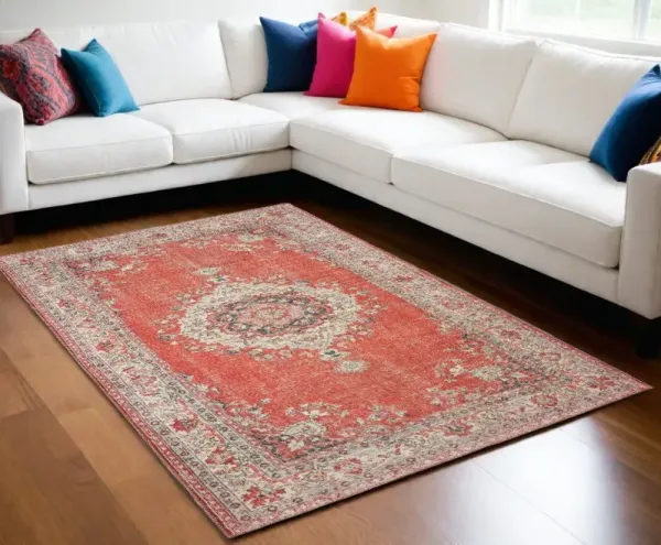 8' x 12' Oriental Area Rug - Red And Gray