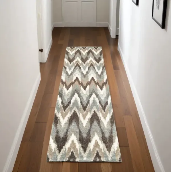 2' x 8' Ikat Pattern Runner Rug - Gray And Taupe