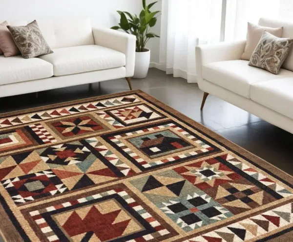 7' x 9' Ikat Patchwork Area Rug - Brown And Red
