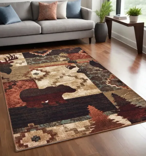 5' x 7' Animal Lodge Area Rug - Rustic Brown