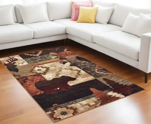 7' x 9' Animal Lodge Area Rug - Rustic Brown