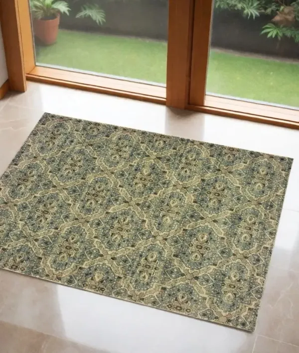 2' x 3' Power Loom Area Rug - Ivory And Blue