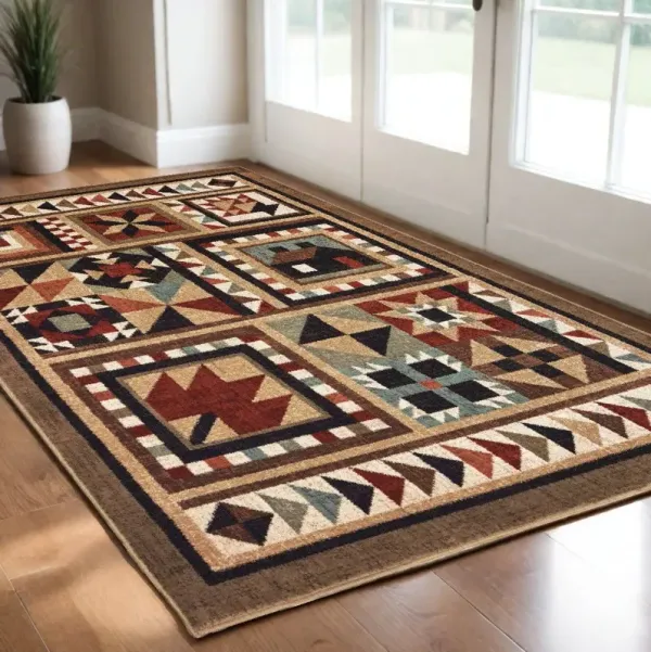 2' x 3' Ikat Patchwork Scatter Rug - Brown And Red