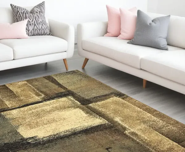 7' x 9' Distressed Blocks Area Rug - Brown And Beige