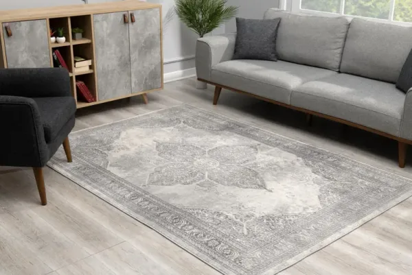 4' x 6' Distressed Medallion Area Rug - Gray
