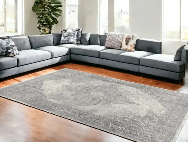 8' x 11' Distressed Medallion Area Rug - Gray