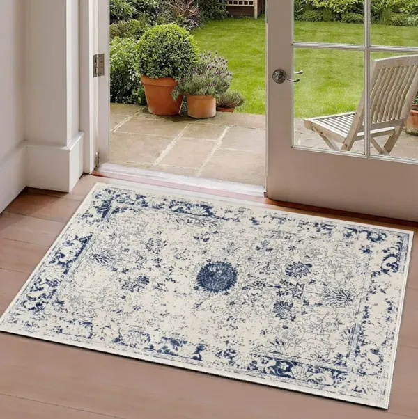 2' x 3' Distressed Floral Scatter Rug - Navy Blue