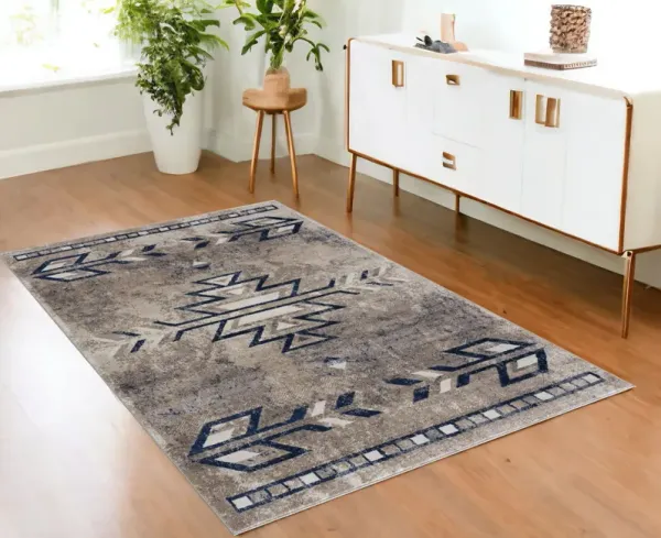 4' x 6' Boho Chic Area Rug - Beige And Blue