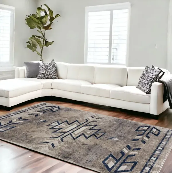 8' x 11' Boho Chic Area Rug - Beige And Blue