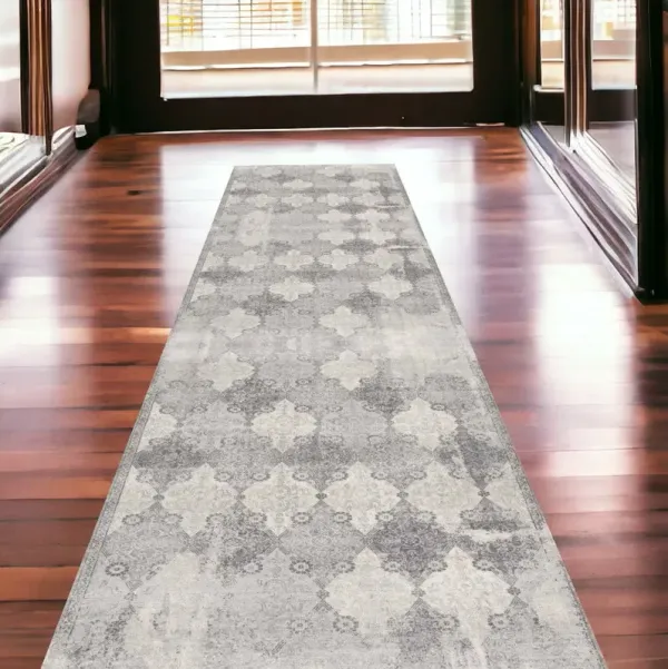2' x 15' Distressed Trellis Pattern Runner Rug - Gray