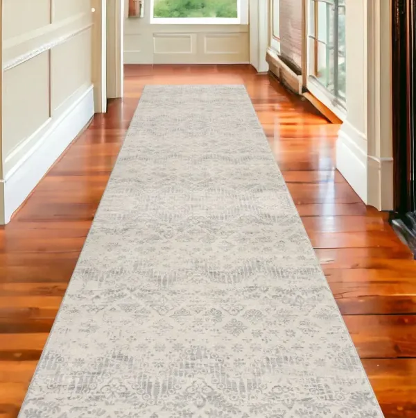 2' x 15' Distressed Ikat Pattern Runner Rug - Ivory