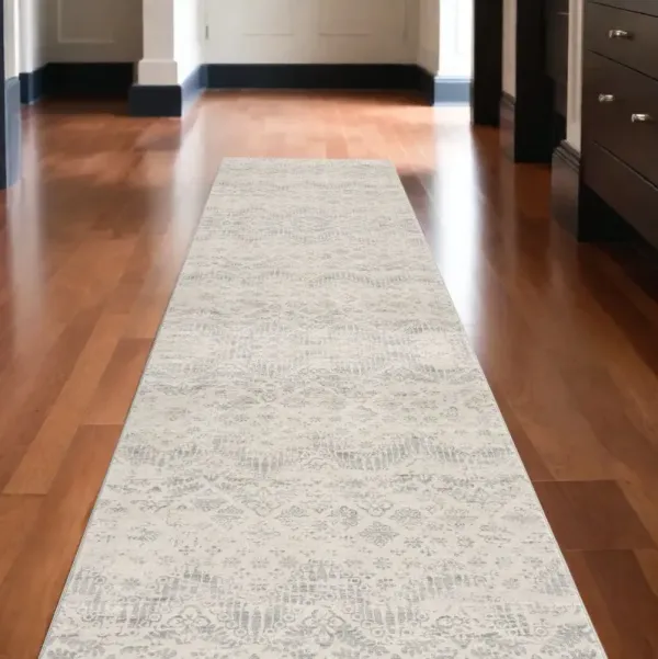 2' x 20' Distressed Ikat Pattern Runner Rug - Ivory