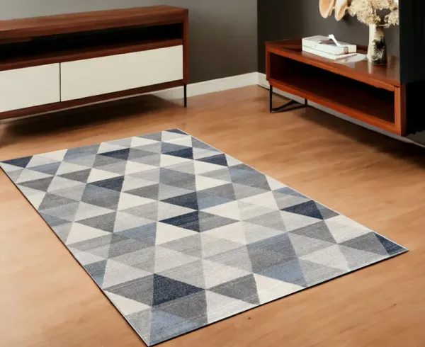 2' x 5' Geometric Diamond Area Rug - Navy Blue